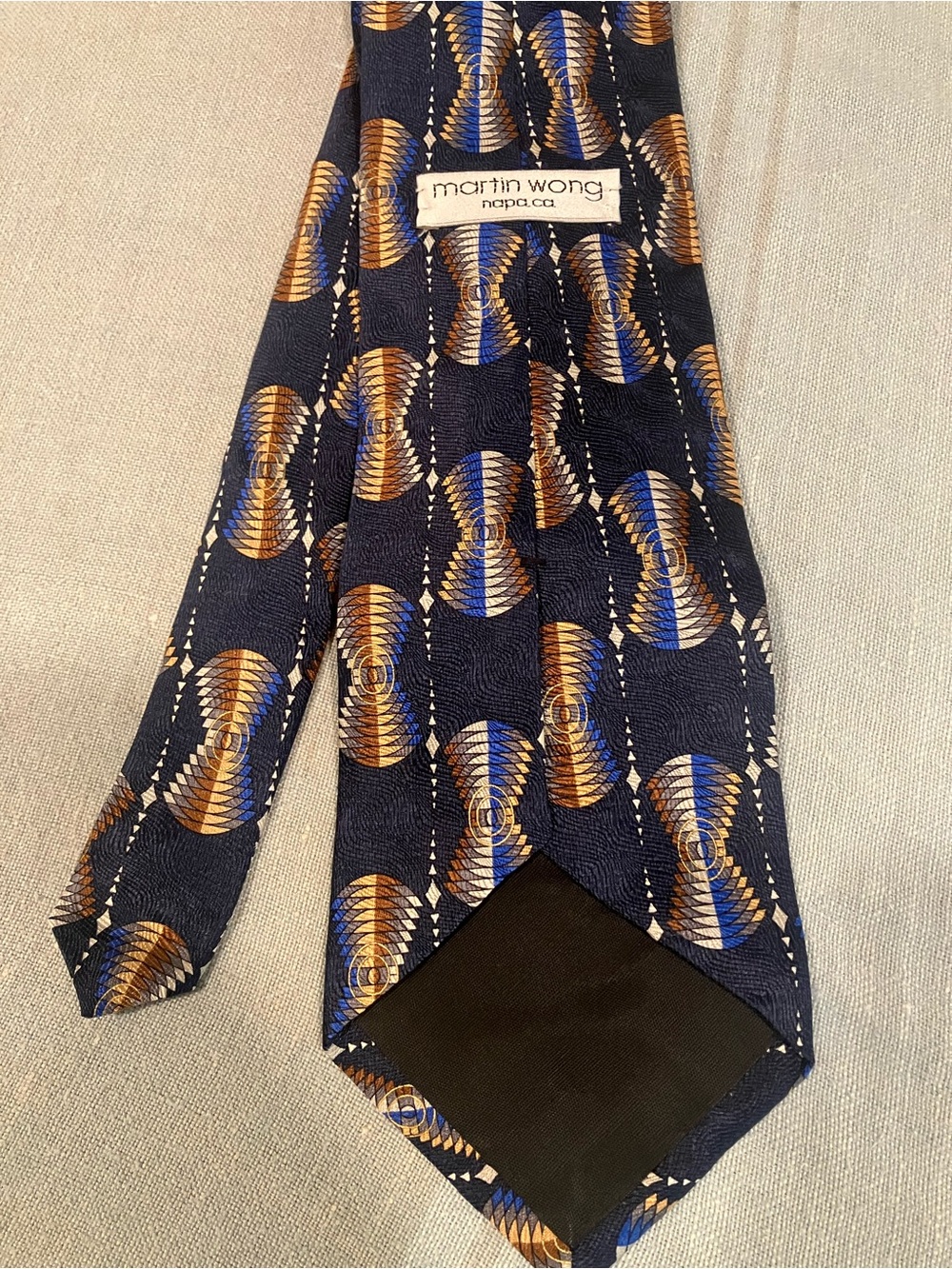 Martin Wong Navy Geometric Silk Tie